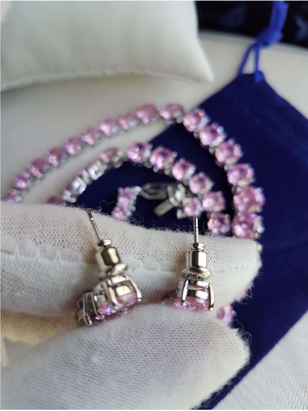 Swarovskis Elements Platinum Plated Round Pink Graduated Drop Earrings NEW - Picture 6 of 14